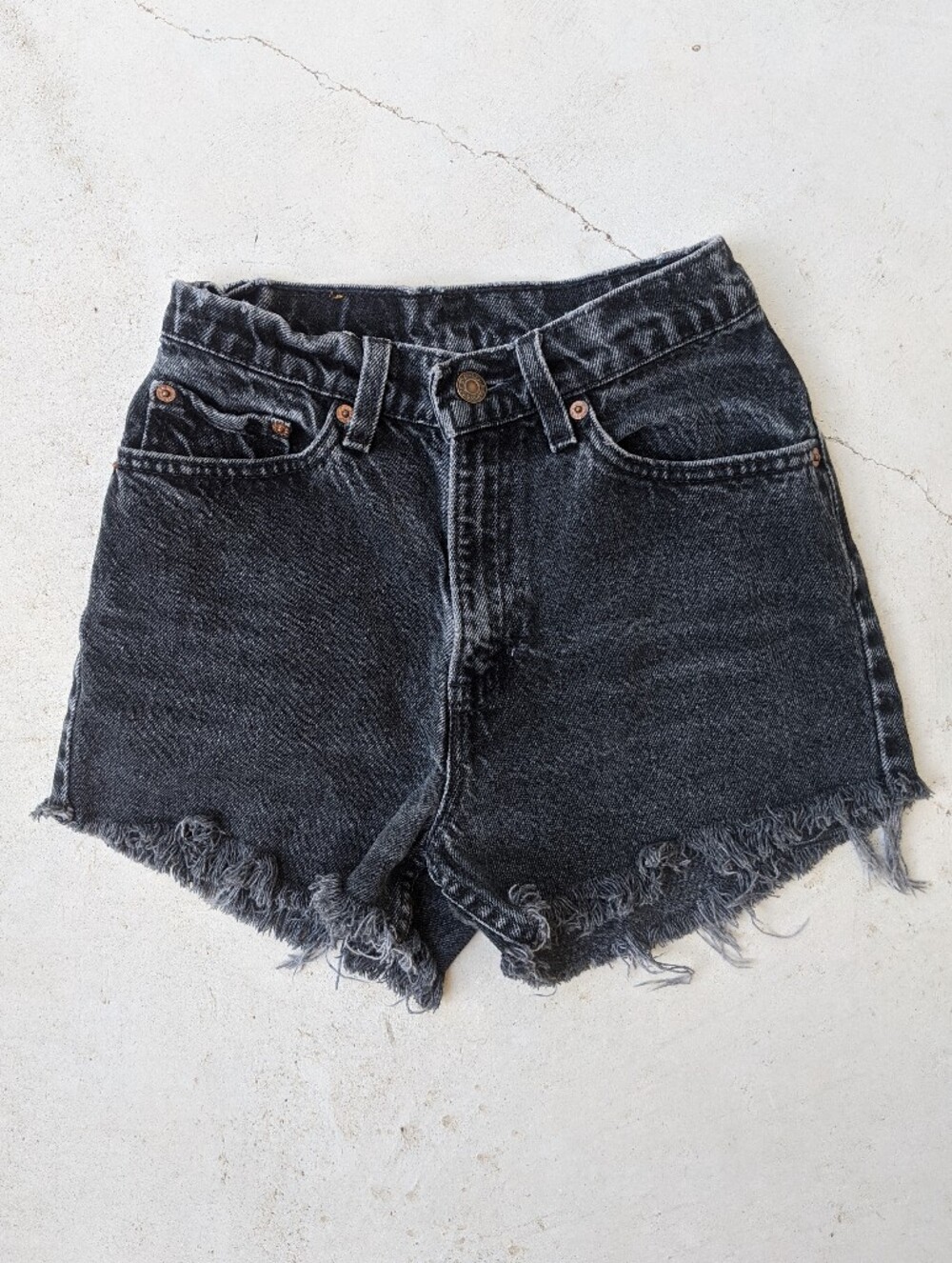 Vintage 90s LEVI Washed Black Denim High-waisted Cutoff Shorts